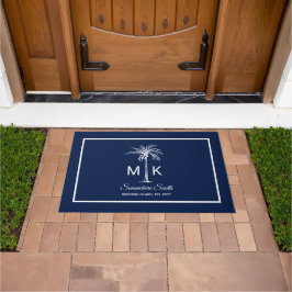 Tapete Monograma Azul Branco Personalizado com Palmeira