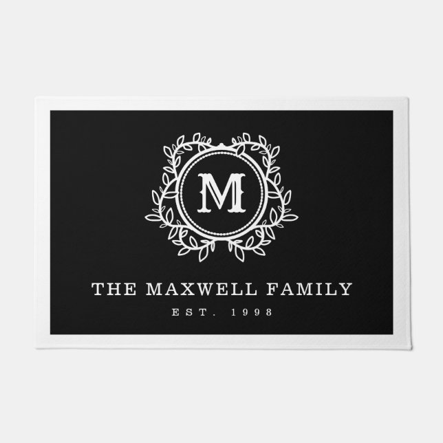 Tapete Monograma branco preto das videiras (Frente)