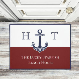 Tapete Monograma Costeiro de Âncora Vermelha Maroon Náuti