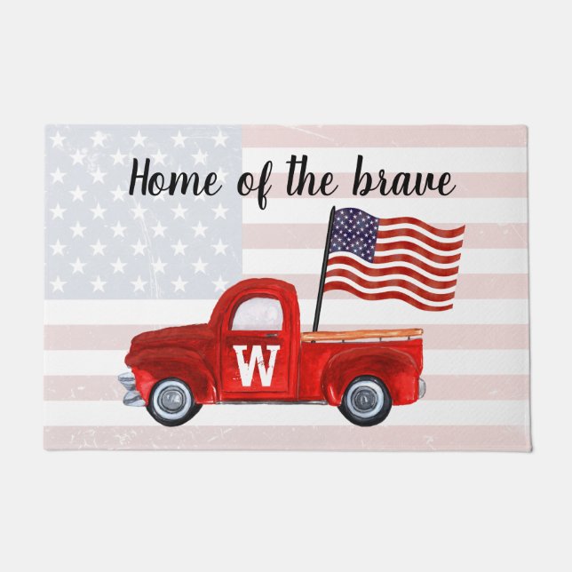 Tapete Monograma da Brave American Flag Red Truck (Frente)