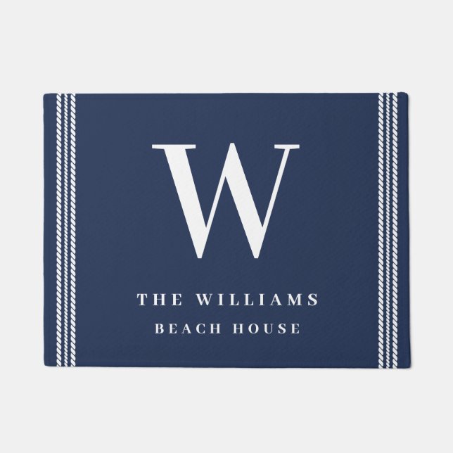 Tapete Monograma da corda branca do Marinho náutico (Frente)