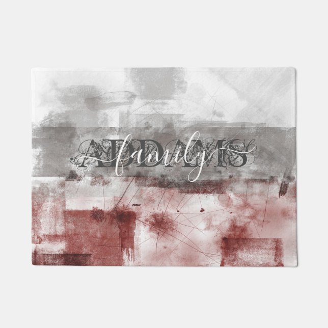 Tapete Monograma da família branca da abstrato Burgundy (Frente)