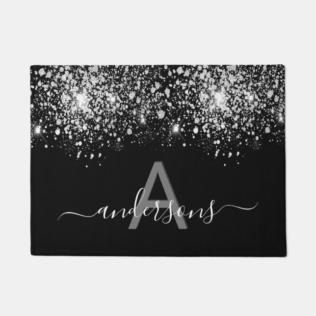Tapete Monograma da família de poeira de prata preta bem- (Frente)