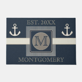 Tapete Monograma de Âncora Náutica do Efeito de Burlap Fa