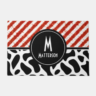 Tapete Monograma de Padrão Branco Preto com Stripe Branc
