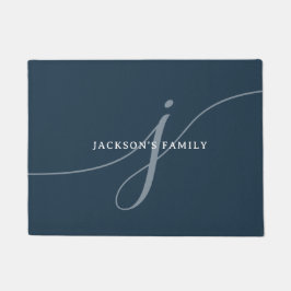 Tapete Monograma de Script Branco Azul-Marinho Simples El