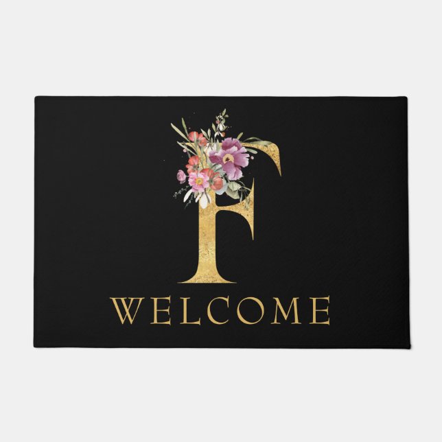 Tapete Monograma Dourado clássico F com porta cor-de-rosa (Frente)