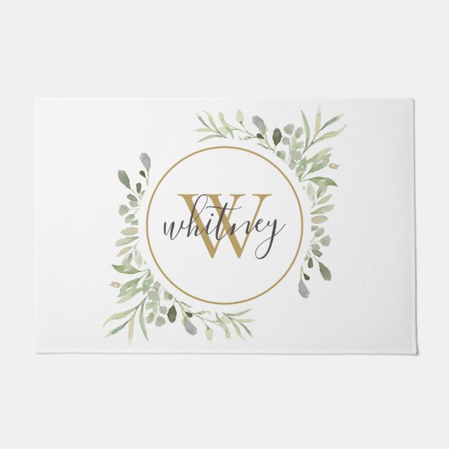 Tapete Monograma Dourado Folhagem Script Feminino (Frente)