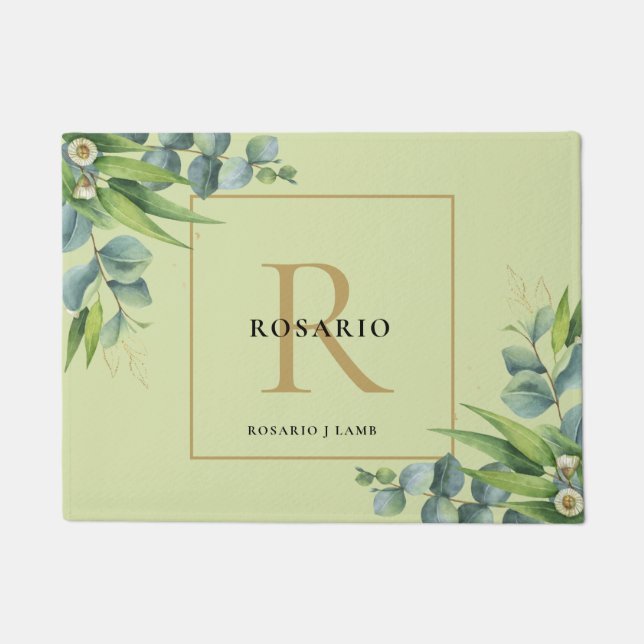 Tapete Monograma Dourado Verde-Azeite Personalizado (Frente)