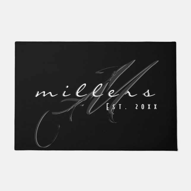 Tapete Monograma e nome da família preto e branco persona (Frente)