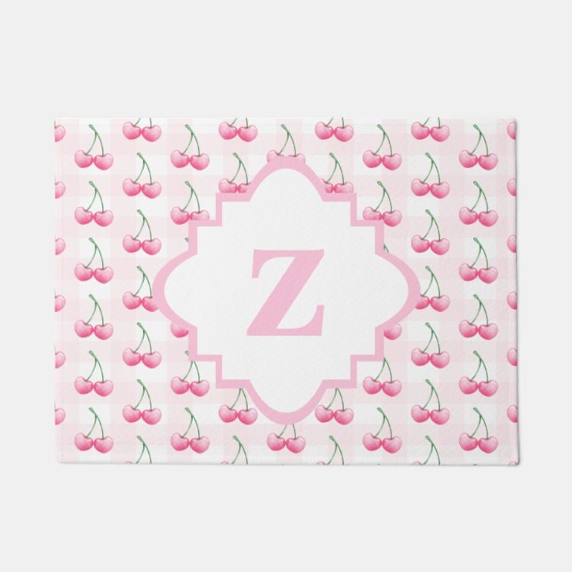 Tapete Monograma Elegante de Cereja Rosa-Cor-de-Água (Frente)