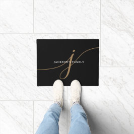 Tapete Monograma Elegante Simples Preto e Dourado em Letr