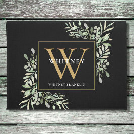 Tapete Monograma Floral Verde Personalizado em Ouro Preto