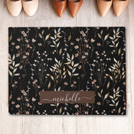 Tapete Monograma Flores Folhas Marrons Aquarela Delicada