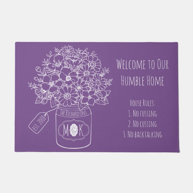 Tapete Monograma Flores Selvagens Buquê Mason Jar Desenha (Frente)