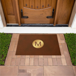Tapete Monograma Inicial Faux Brown Leather & Dourado