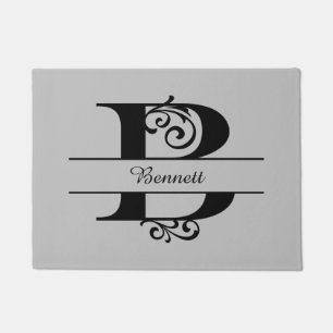 Tapete Monograma - Letra Flourish B com Nome Doormat