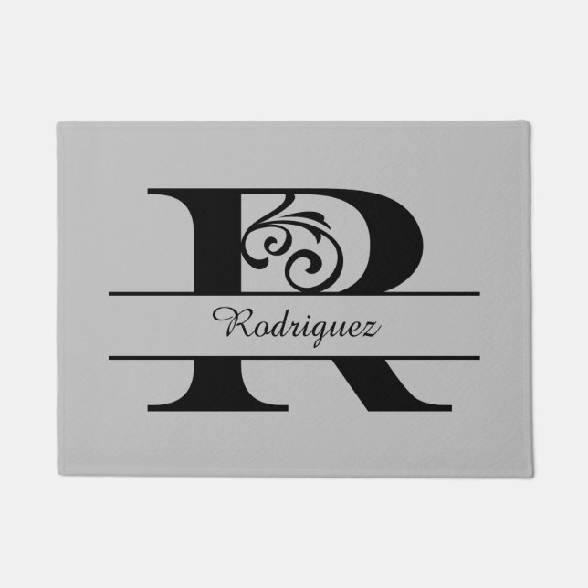 Tapete Monograma - Letra Flourish R com Nome Doormat (Frente)