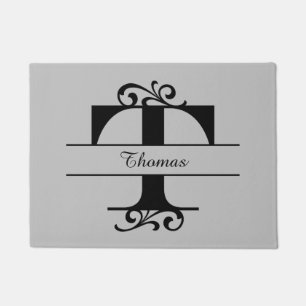 Tapete Monograma - Letra Flourish T com Nome Doormat