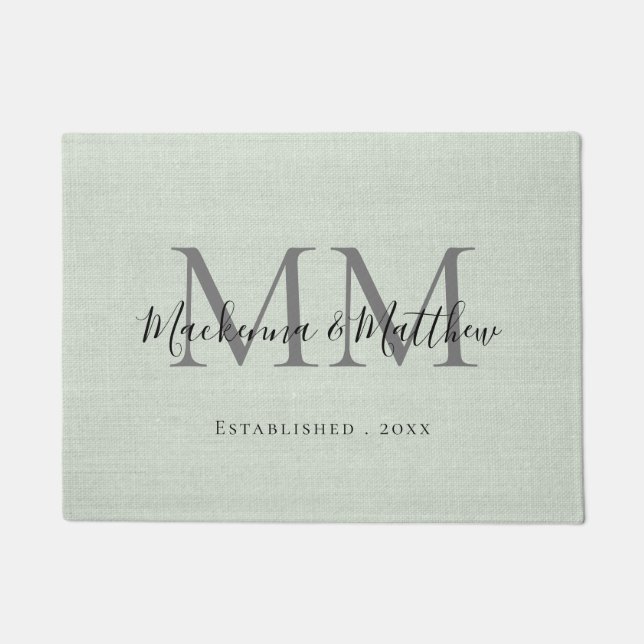 Tapete Monograma Personalizado Burlap Sage Verde  (Frente)