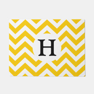 Tapete Monograma Personalizado de Chevron Branco Amarelo