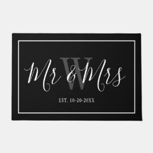 Tapete Monograma Personalizado de Script Branco Preto