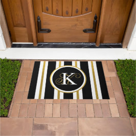 Tapete Monograma Personalizado de Stripes Negras e Dourad