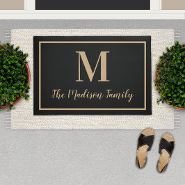 Tapete Monograma Personalizado de Tan Preto Elegante Inic