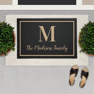 Tapete Monograma Personalizado de Tan Preto Elegante Inic