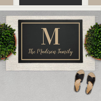 Tapete Monograma Personalizado de Tan Preto Elegante Inic