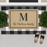 Tapete Monograma Personalizado Preto Elegante Inicial<br><div class="desc">Fresque a entrada da sua casa com esta elegante porta monográfica personalizada em cores naturais e negras. Nota,  as cores podem ser modificadas. Personalize com o sobrenome da sua família no script e um monograma do estilo serif. Design inclui uma simples borda enquadrada.</div>