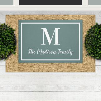 Tapete Monograma Personalizado Verde da Cinza Elegante In