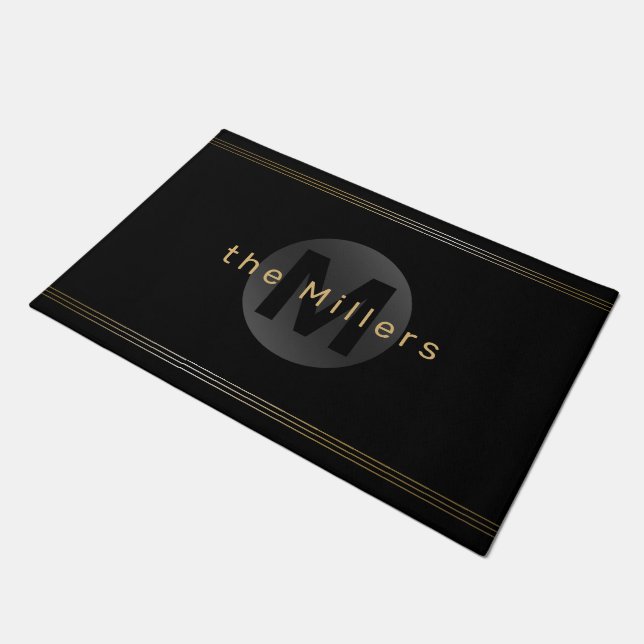 Tapete Monograma simples e personalizado preto-e-ouro (Inclinado)
