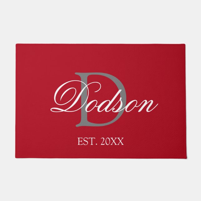 Tapete Monograma Vermelho Elegante Branco Data Estabeleci (Frente)