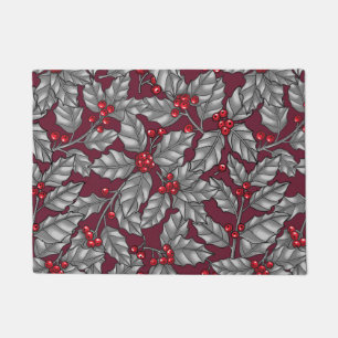 Tapete Morango Holly, folhas de cinza em vermelho escuro