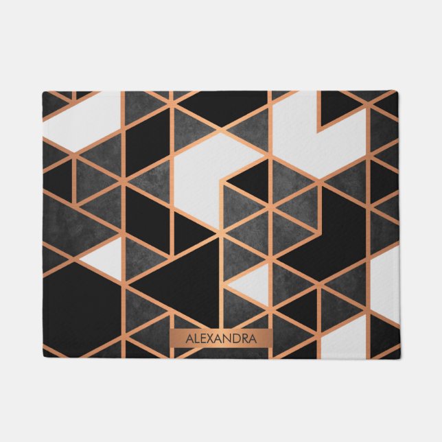 Tapete Mosaico Negro Branco e Ouro (Frente)