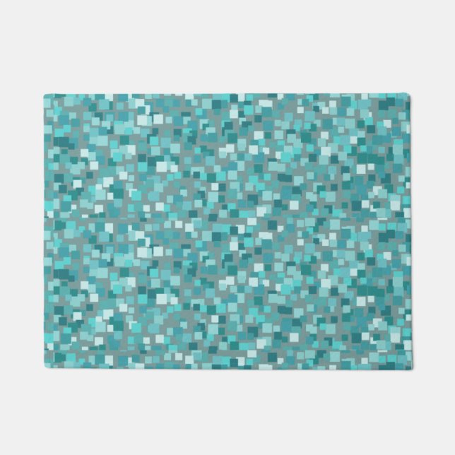 Tapete Mosaico Turquesa Retro Tapete de Entrada  (Frente)