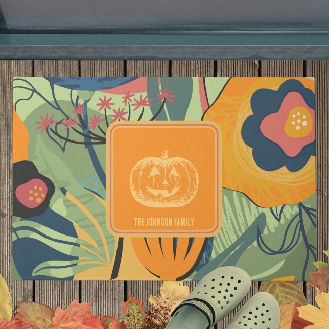 Tapete Mostarda Verde Abóbora Floral de Outono (Sage Green Mustard Fall Floral Pumpkin Doormat – Susanne Sachers - Sunny Mind 🌞)