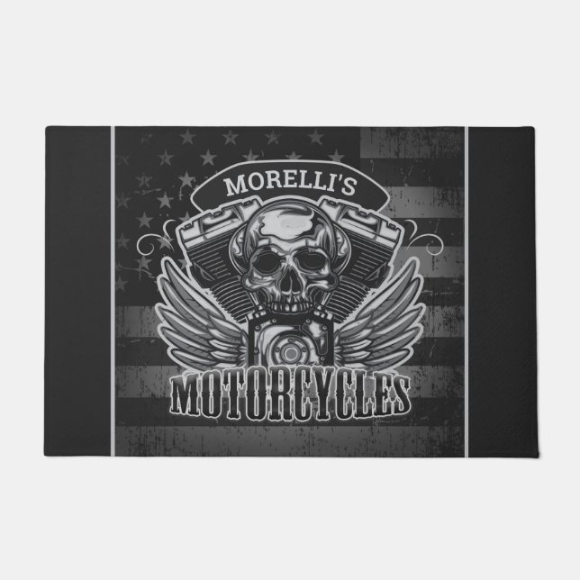 Tapete Motocicleta Personalizada American Flag Biker Skul (Frente)