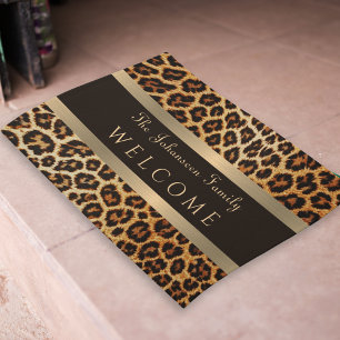 Tapete Na moda Leopardo Imprime Castanho e Dourado Nome d