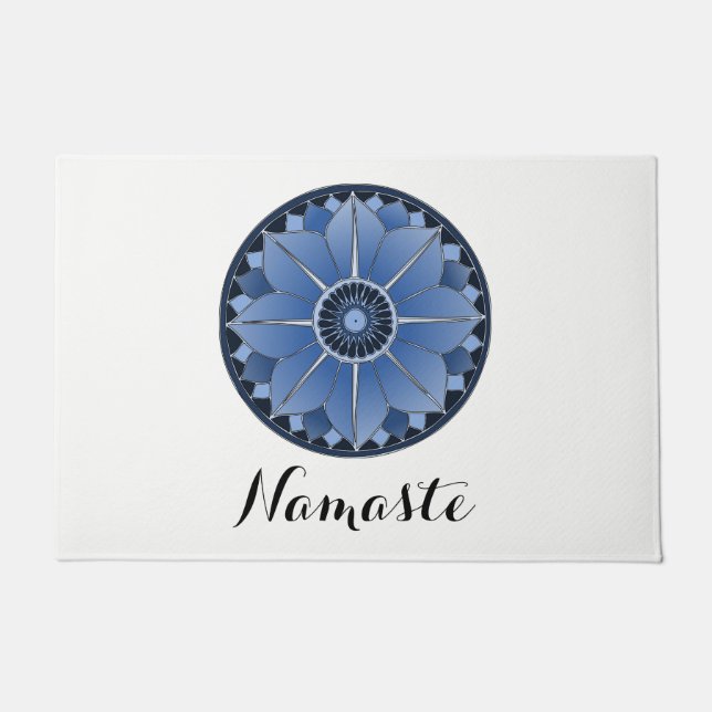 Tapete NAMASTE Blue Flower Espiritual Lotus Mandala White (Frente)
