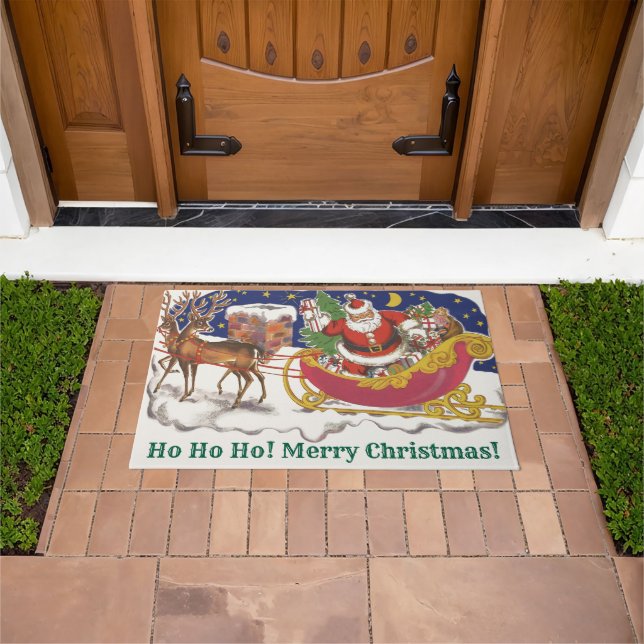 Tapete Natais vintages, Jolly Papai Noel com Sleigh (Ar livre)