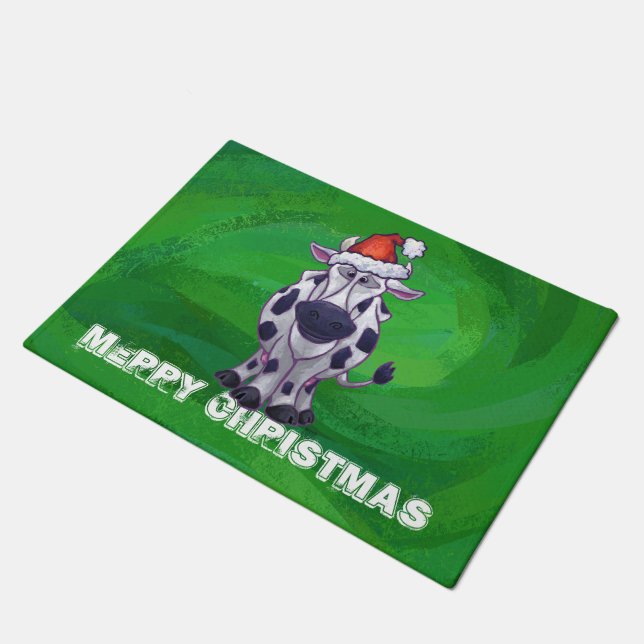 Tapete Natal da vaca no verde (Inclinado)