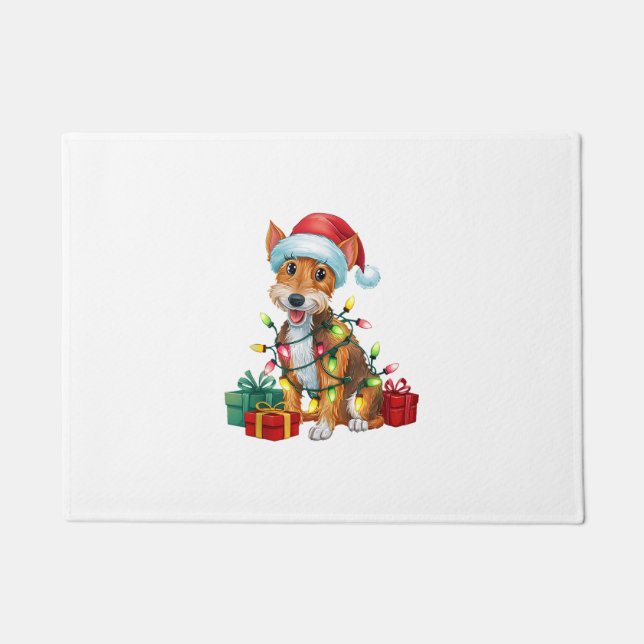 Tapete Natal de Santa Hat Fox Terrier Dog (Frente)