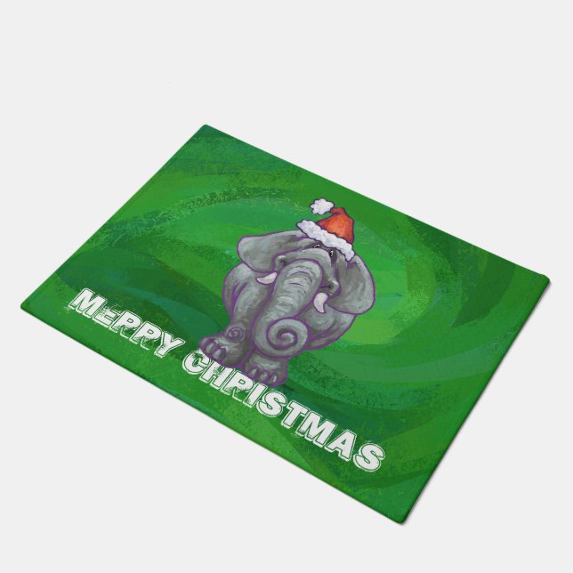 Tapete Natal Do Elefante Em Verde (Inclinado)