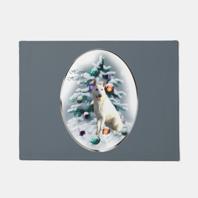 Tapete Natal do German shepherd Branco (Frente)