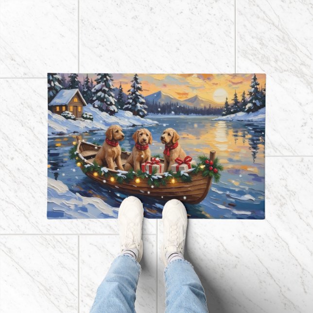 Tapete Natal no barco do Goldendoodle (Interior)