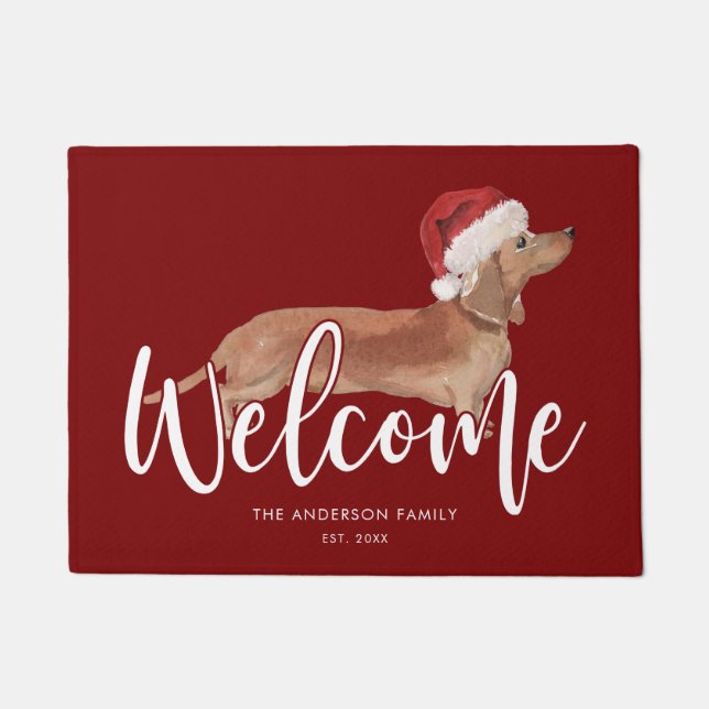 Tapete Natal Tan Dachshund Personalizado Vermelho (Frente)