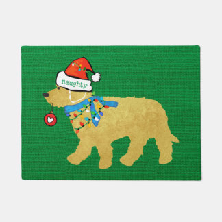 Tapete Natal travesso, Goldendoodle Xmas Green Burlap