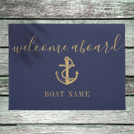 Tapete Náutica Anchor Boat Name Blue Dourado Aboard